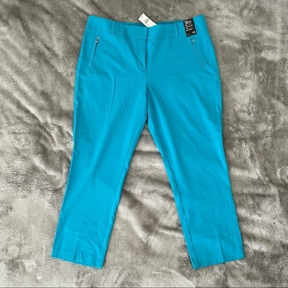 NWT 7th Avenue Signature Fit Slim Ankle Crop Pants Teal Blue Size 14 Career